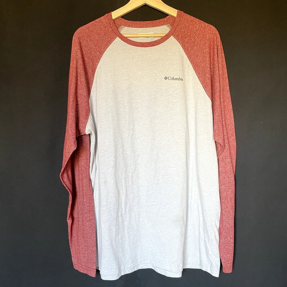 Columbia gray red long sleeved top men's size XLT cotton blend lightweight shirt